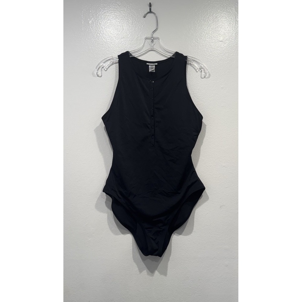 Andie Malibu Black One Piece Swimsuit Size Large Black Button Up Sporty Vacation
